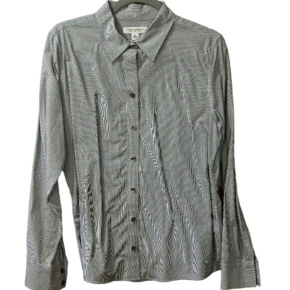 Banana Republic Fitted Striped and Polka Dot Button Down Print Shirt Career 14